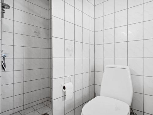 a bathroom with a toilet and a toilet paper dispenser at Holiday Home Karitte - 5km from the sea by Interhome in Fjerritslev