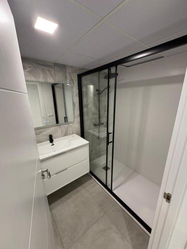a bathroom with a shower and a sink at Apartamento en el centro de Móstoles in Madrid