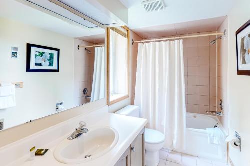 ブルー・マウンテンズにあるCachet Crossing 108の洗面台、浴槽、トイレを備えたバスルーム