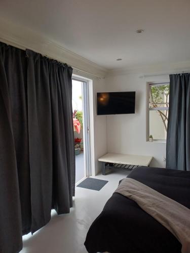 德班Rosetta Cottage的一间带床、电视和窗户的卧室