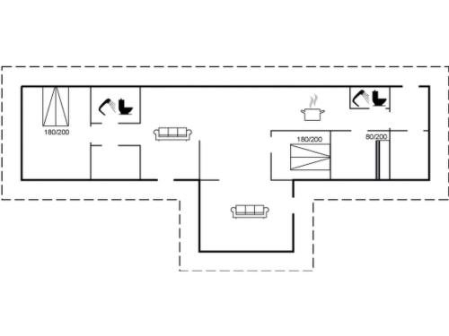 a floor plan of a kitchen with counters and appliances at Holiday Home Meindor - 240m to the fjord by Interhome in Storvorde