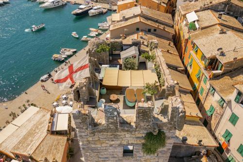 an aerial view of a harbor with boats in the water at Capitolare Suite Tower in Portovenere