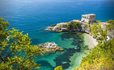 an aerial view of a small island in the ocean at L'isola di Gaia in Crotone