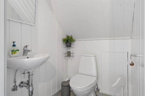 a white bathroom with a toilet and a sink at 20759-Ulfborg-Revlingvej-10 in Vedersø Klit