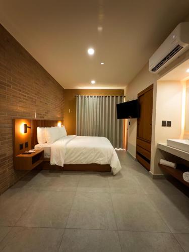a large bedroom with a bed and a television at Kooch Aparthotel in Oaxaca City