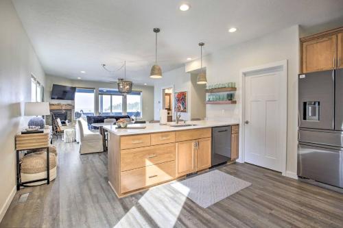a kitchen with a large island in a room at The Moby House Coastal Retreat with Ocean Views & Hot Tub in Depoe Bay
