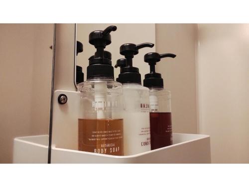 a shelf with two bottles of soap in front of a mirror at Smile Hotel Towada - Vacation STAY 06136v in Towada