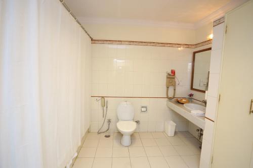 a white bathroom with a toilet and a sink at Garden Hotel - Heritage by HRH Group of Hotels in Udaipur