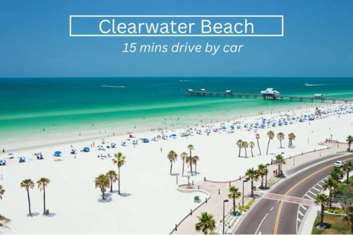 a view of a beach with palm trees and the ocean at 7 People 4 Beds - 8 mins to beach by car - 2 mins to downtown - MODERN in Largo