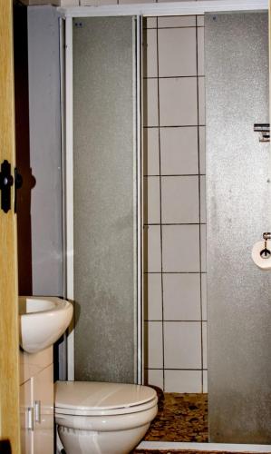 a bathroom with a toilet and a sink at Lindusanka Guesthouse in Mtubatuba