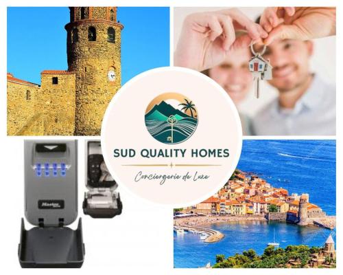 a collage with a photo of a lighthouse at Les Terrasses du Port - VUE Port - Wifi - Parking - Clim in Leucate-Plage