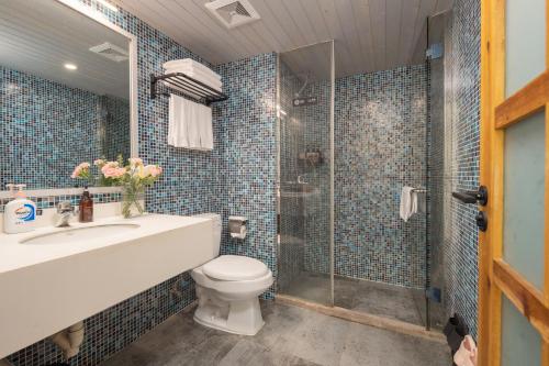 a bathroom with a toilet and a sink and a shower at Floral Moganshan Natural Residence Pet Resort B&B in Huzhou