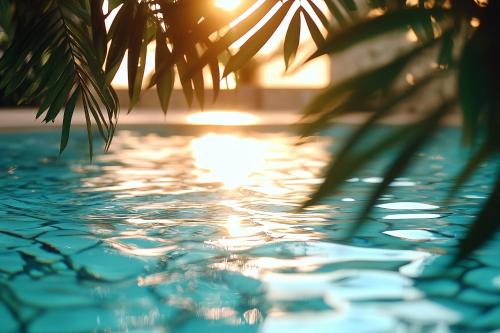 a close up of a swimming pool with a palm tree at The Leea Resort Darwin in Darwin