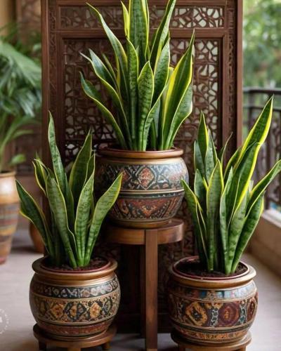two vases with plants in them sitting on a table at Luxury Hotel Saigon in Ho Chi Minh City