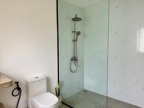 a bathroom with a shower and a toilet at Mamaya Rental Villas El Nido in El Nido Airport