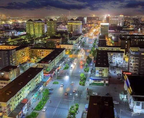 an aerial view of a city at night at Entire place, City center, Downtown, 1Bedroom apartment, Serviced, with amenities in Ulaanbaatar