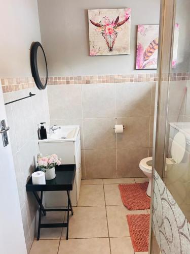 a bathroom with a sink and a toilet at Cozy appartement in Roodepoort