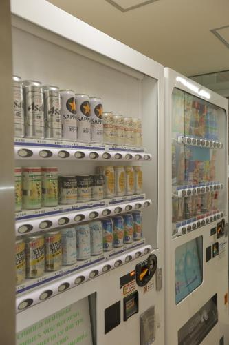 a vending machine filled with lots of drinks at KKR Hotel Nakameguro in Tokyo