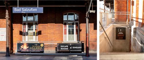 two pictures of a building with a sign in front of it at Hotel Schneider-Hof in Bad Salzuflen