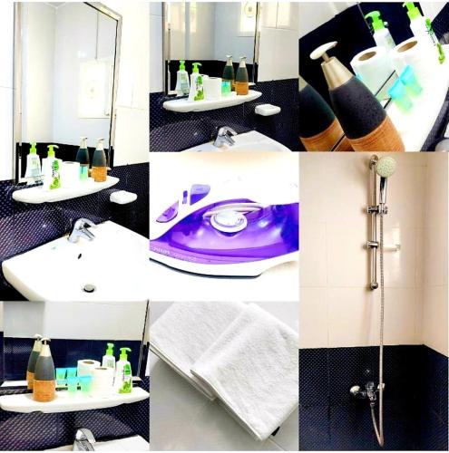 a collage of pictures of a bathroom with a sink at جزيرة اللؤلؤ للشقق الفندقية PEARL ISLAND HoTEL APARTMENT in Al Buraymī