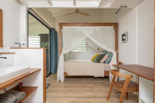 a bedroom with a bed and a window at Sanoa lodge - Bungalow Climatisé in Roussel
