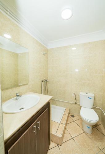 a bathroom with a sink and a toilet and a mirror at Cosy Apartment - Dar Tamraght in Tamraght Ouzdar