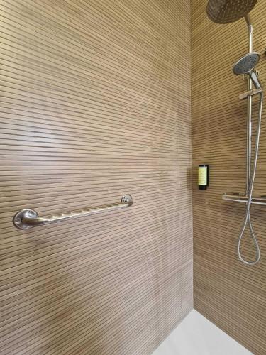 a shower stall in a bathroom with a shower at Palacium Charming Suites in Figueiró dos Vinhos