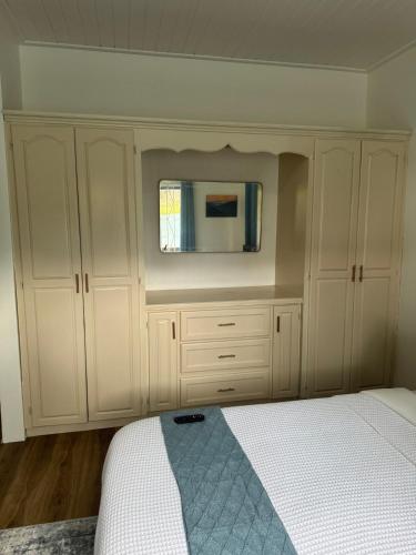 a bedroom with a bed and a tv on the wall at Diamond Pines in Kingstown