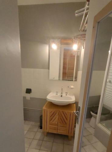 a bathroom with a sink and a mirror at appartement superdevoluy in Le Dévoluy