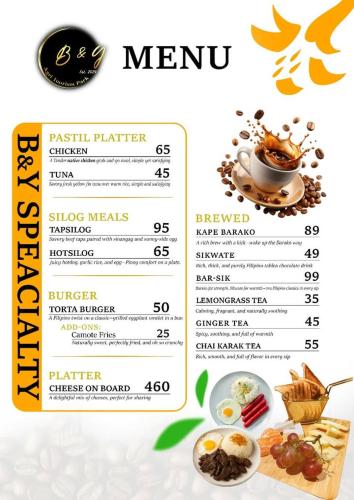 a menu of the menu of the meu restaurant at Bill and Yen Agri Tourism Park 