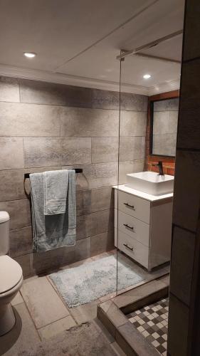 a bathroom with a toilet and a sink at Acorns and Quackers Self Catering in Underberg