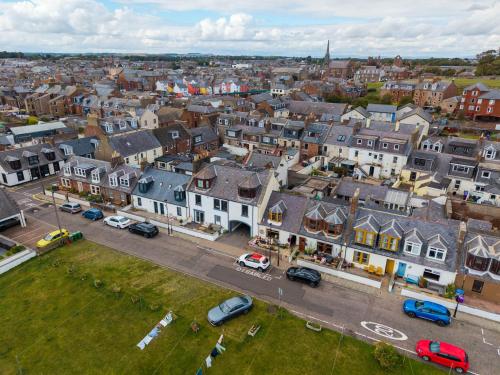 an aerial view of a city with houses at 5 South Street in Arbroath