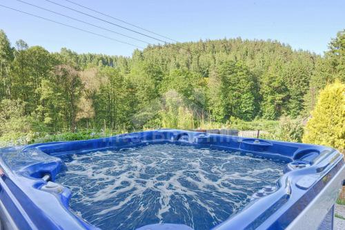 a large blue hot tub with water in it at Ski/Bike Villa Sapporo ⃰ ⃰ ⃰ in Kraslice