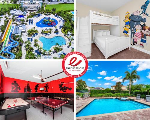 キシミーにあるSpacious Home Near Disney With Game And Themed Rooms With Waterpark & Resort Access At Encore Resorts Reunion - 581Laのプールとリゾートのコラージュ