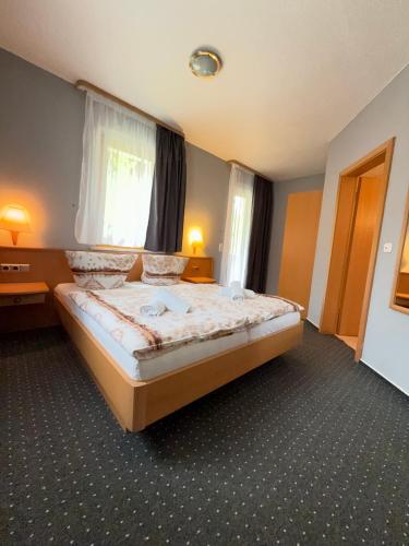 a bedroom with a large bed in a room at Sparta Hotel in Pottenstein