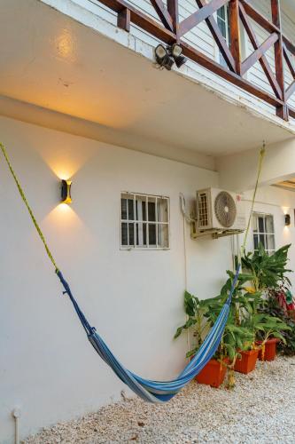 a hammock hanging from the side of a building at Casa De Shangrila in Belize City