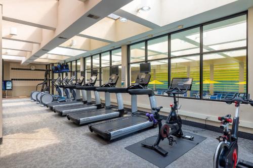 a row of tread machines in a gym at Crowne Plaza Knoxville Downtown University by IHG in Knoxville