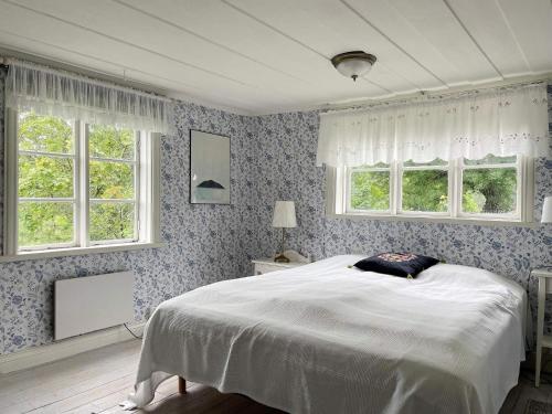 Un dormitorio con una cama y dos ventanas. en 4 person holiday home in BJÖRKÖ-By Traum, en Björkö