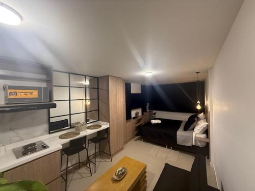 Кровать или кровати в номере Apto con Jacuzzi Privado y Cama Doble