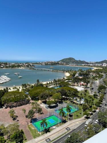 an aerial view of a city and a river at Praia do canto Apart Hotel - Apto 203 Varanda Lateral com Vista Mar in Vitória