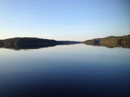 a large body of water with trees on the horizon at Little Hawk Resort & Marina in Algonquin Highlands