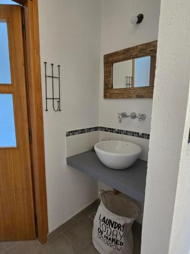 a bathroom with a sink and a mirror at Casa Azul in Neuquén