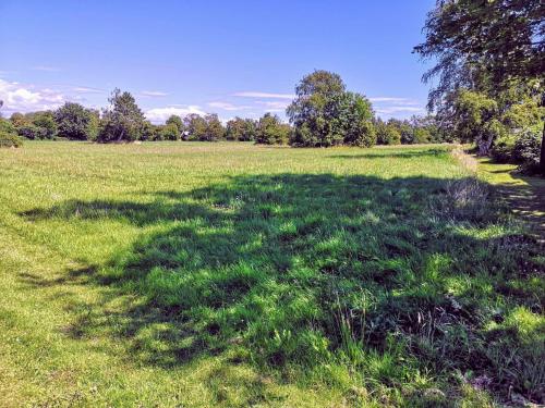 a large field of grass with a large shadow on it at 5 person holiday home in Karrebæksminde in Karrebæksminde