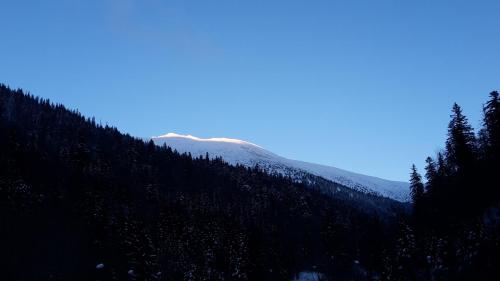 a view of a mountain with snow on it at Apartmán Chopok Juh Romantika 14 in Tale