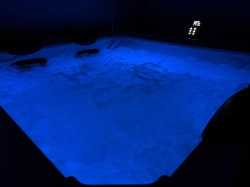 a blue pool of water in a dark room at Holiday Home Premium in Komarna