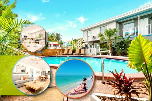 a house with a swimming pool with a view of the ocean at Boutique Beach Retreat in St Pete Beach