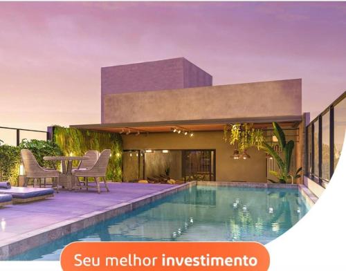 a rendering of a villa with a swimming pool at Studio Flat Cuiabá in Cuiabá