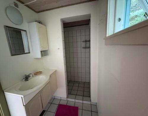 une salle de bain avec lavabo et douche dans l'établissement Holiday Home With Field Views & Fanefjord Charm, à Askeby