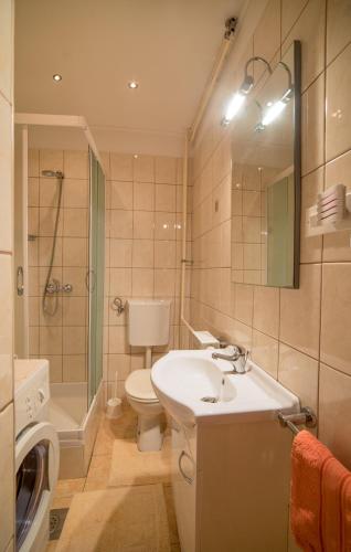 a bathroom with a sink and a toilet and a shower at Apartment Anica in Rab
