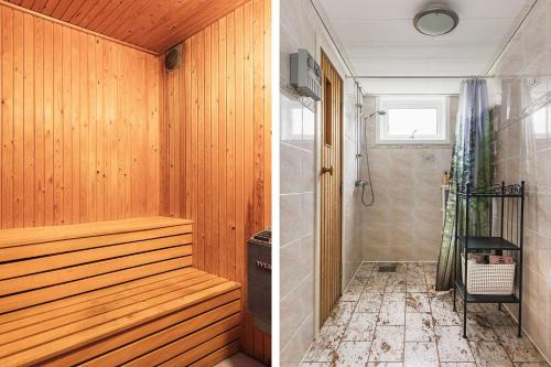 a bathroom with a sauna and a bathroom with a shower at Holiday home in Ronneby with swimming area and jetty in Ronneby